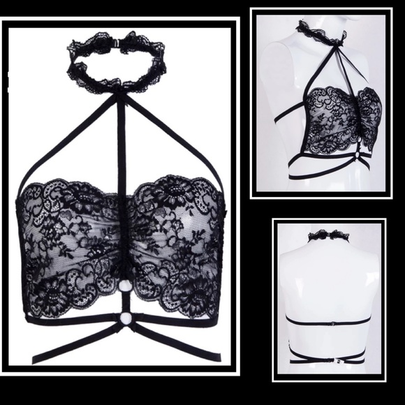 Black Strappy Lace Bra w/ Lace Choker NWT - Picture 3 of 8